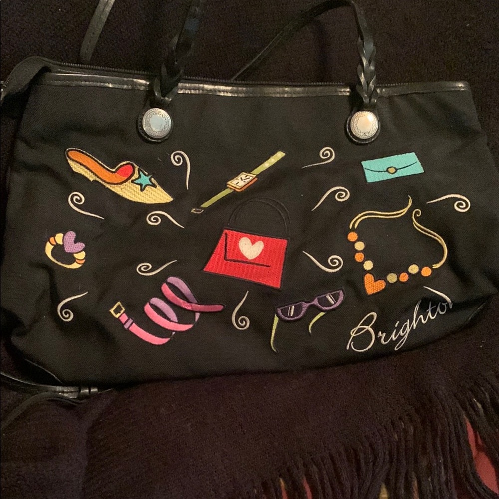 Brighton Black Embroidered Tote with Whimsical Designs